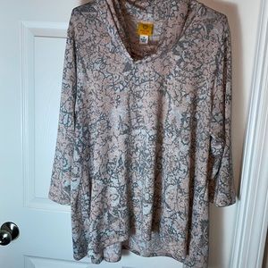 Ruby Rd. Woman pink grey Floral Cowl Neck Top Sweater Plus  Size 1X